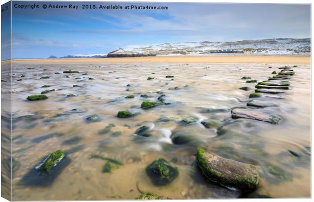 Stepping stones in winter (Perranporth) Canvas Print by Andrew Ray