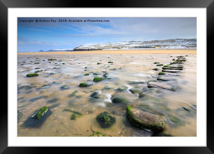 Stepping stones in winter (Perranporth) Framed Mounted Print by Andrew Ray