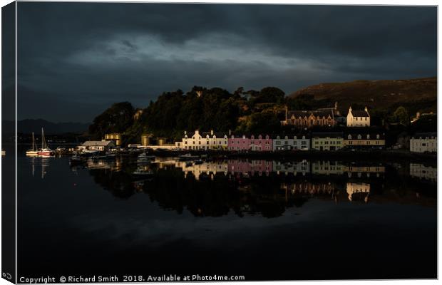 First sunlight catches Portree quay Canvas Print by Richard Smith