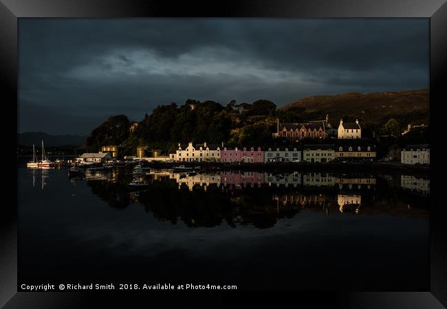 First sunlight catches Portree quay Framed Print by Richard Smith