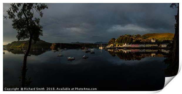 Dawn sunlight over Loch Portree Print by Richard Smith