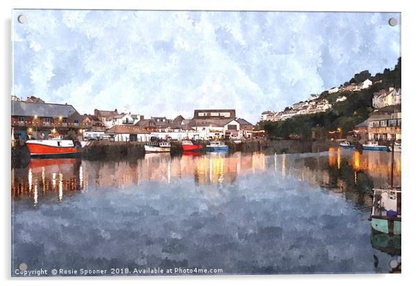 Early evening reflections at Looe in  Cornwall Acrylic by Rosie Spooner