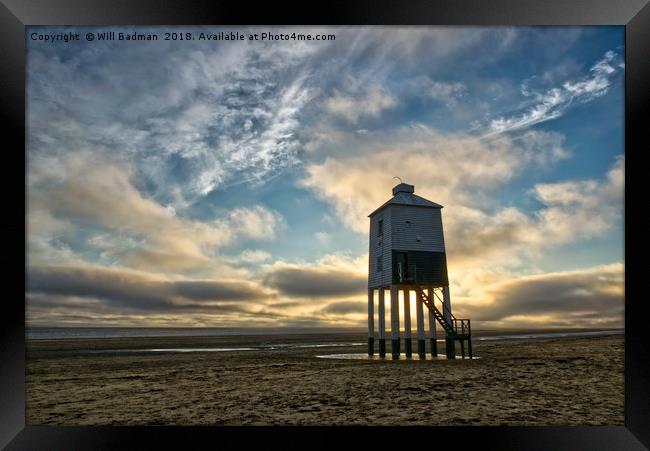 Sunset over Burnham On Sea Lighthouse Framed Print by Will Badman