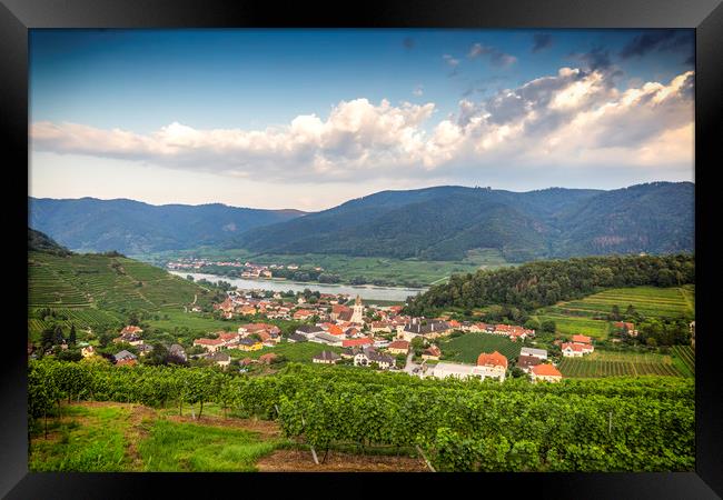 View to tonw and old church from green vineyards.  Framed Print by Sergey Fedoskin