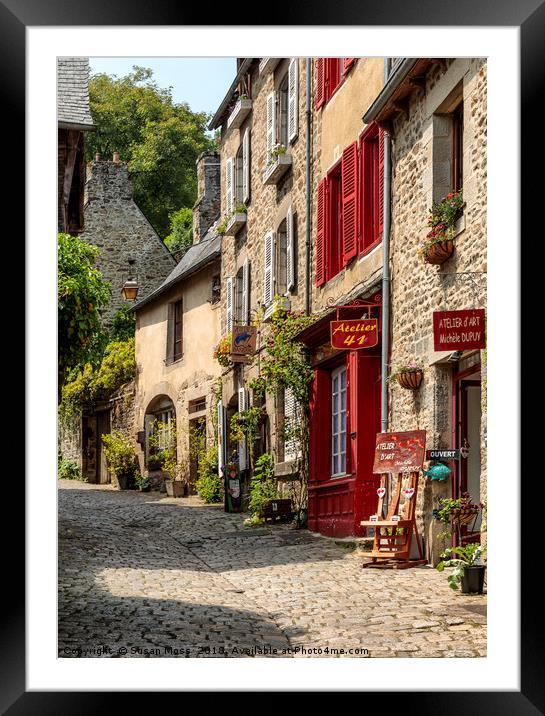 Cobbled street in Dinan Brittany France Framed Mounted Print by Susan Moss