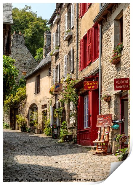 Cobbled street in Dinan Brittany France Print by Susan Moss