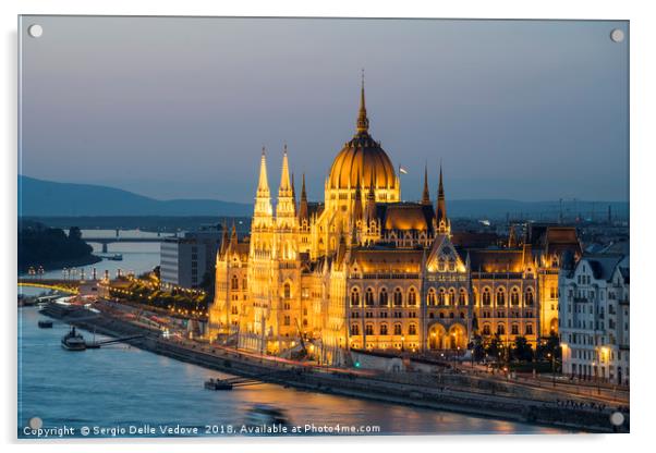 Parliament building at sunset in Budapest. Acrylic by Sergio Delle Vedove