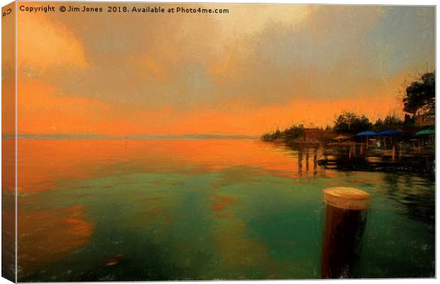 Sirmione at dusk in the style of a Turner Sunset Canvas Print by Jim Jones