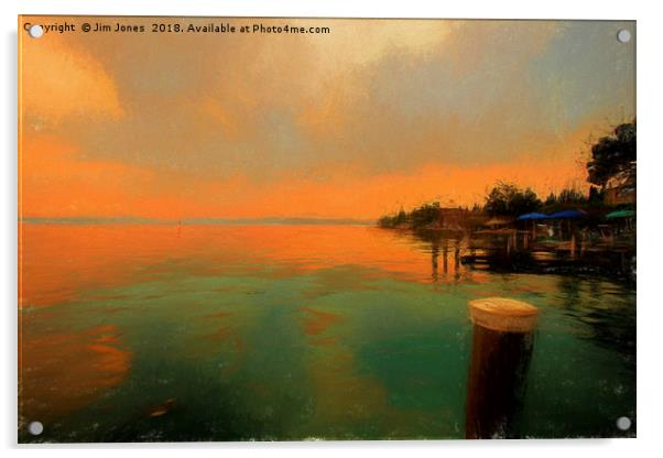 Sirmione at dusk in the style of a Turner Sunset Acrylic by Jim Jones