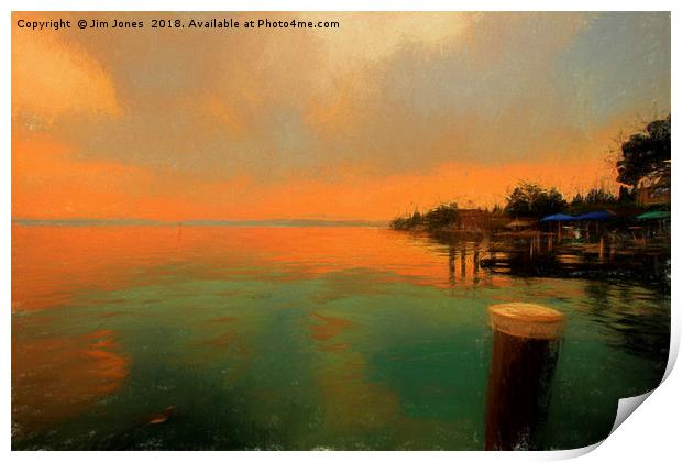 Sirmione at dusk in the style of a Turner Sunset Print by Jim Jones