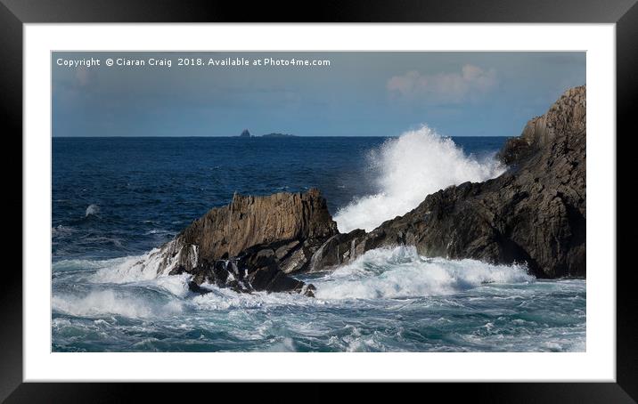 Waves crash against jagged rocks at Malin Head  Framed Mounted Print by Ciaran Craig