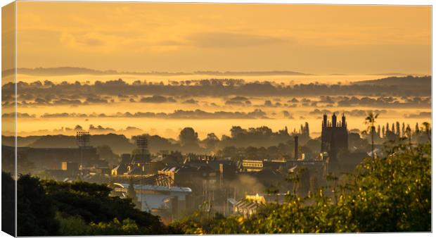 Morning fog over Wrexham Town Canvas Print by Sebastien Greber