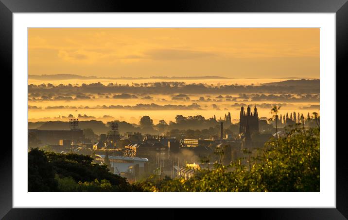 Morning fog over Wrexham Town Framed Mounted Print by Sebastien Greber