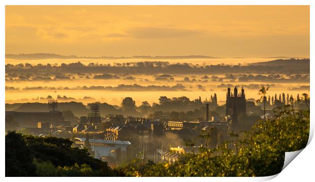 Morning fog over Wrexham Town Print by Sebastien Greber