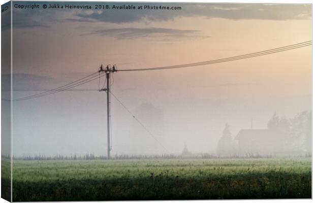 Telephone Lines In The Misty Sunset Canvas Print by Jukka Heinovirta