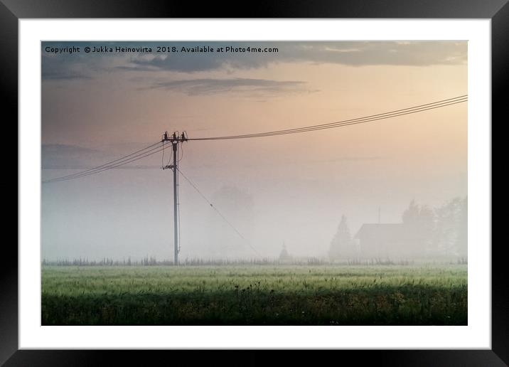 Telephone Lines In The Misty Sunset Framed Mounted Print by Jukka Heinovirta