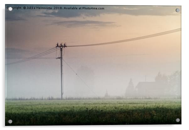 Telephone Lines In The Misty Sunset Acrylic by Jukka Heinovirta