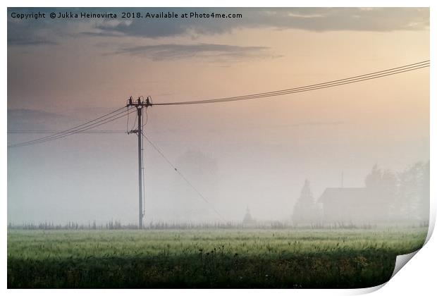 Telephone Lines In The Misty Sunset Print by Jukka Heinovirta