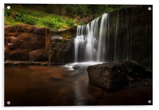 A waterfall at Blaen y Glyn. Acrylic by Leighton Collins