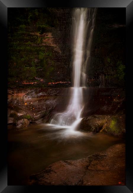 The tall waterfall at Blaen y Glyn. Framed Print by Leighton Collins