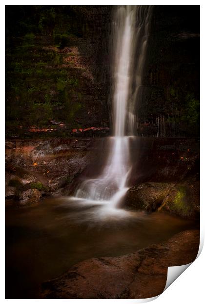 The tall waterfall at Blaen y Glyn. Print by Leighton Collins