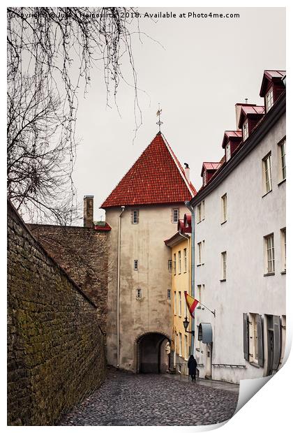 Steep Downhill Alley In The Old Town of Tallinn Print by Jukka Heinovirta