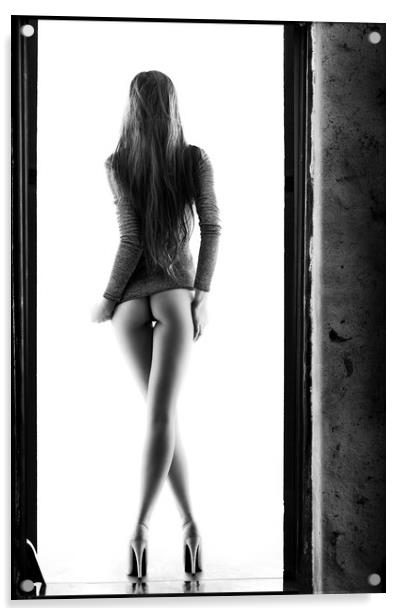 Woman standing in doorway Acrylic by Johan Swanepoel