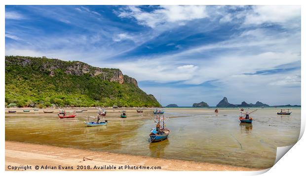 Fishing Boats Thailand Print by Adrian Evans