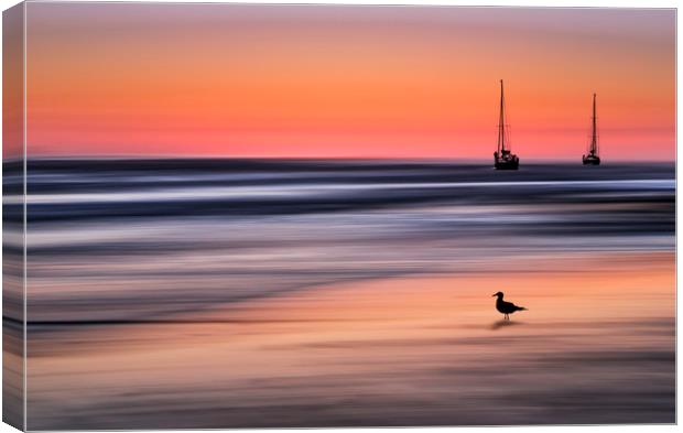  Yachts  at Sunset Widemouth Bay, Cornwall, UK. Canvas Print by Maggie McCall