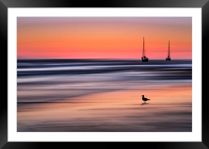  Yachts  at Sunset Widemouth Bay, Cornwall, UK. Framed Mounted Print by Maggie McCall