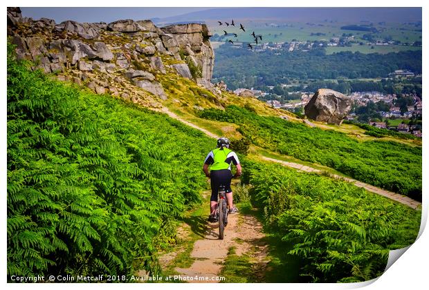 Thrilling Descent: Mountain Biking at Ilkley Moor Print by Colin Metcalf