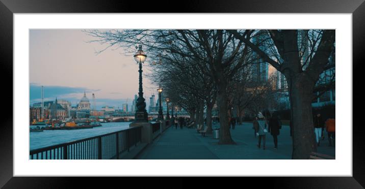 Thames path in London Framed Mounted Print by Iacopo Navari
