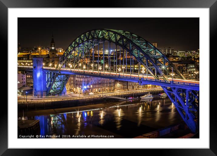Tyne Bridge at Night Framed Mounted Print by Ray Pritchard