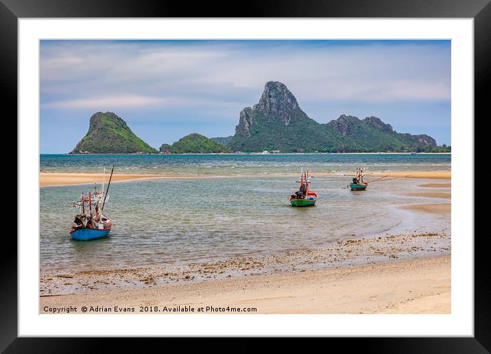 Three Boats Thailand Framed Mounted Print by Adrian Evans