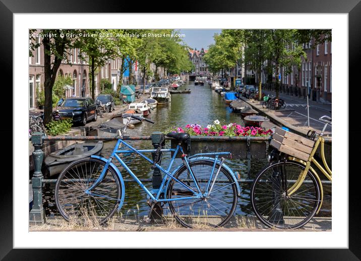 The blue bicycle in Amsterdam Framed Mounted Print by Gary Parker