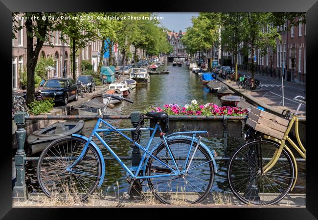 The blue bicycle in Amsterdam Framed Print by Gary Parker