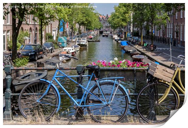 The blue bicycle in Amsterdam Print by Gary Parker