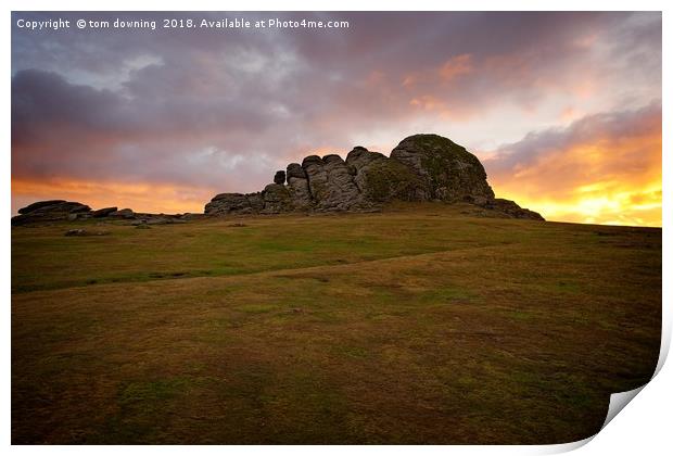 Haytor on fire Print by tom downing