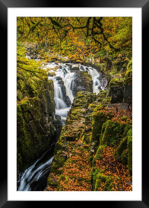 Waterfalls on the River Braan in Autumn Framed Mounted Print by George Robertson