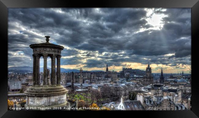 The Edinburgh skyline, and Dugald Stewart Monument Framed Print by Phill Thornton