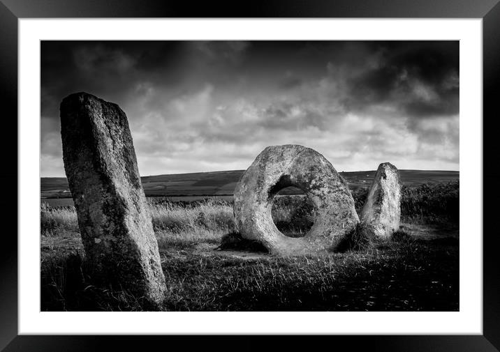 Men-an-Tol (B&W) Framed Mounted Print by Mike Lanning