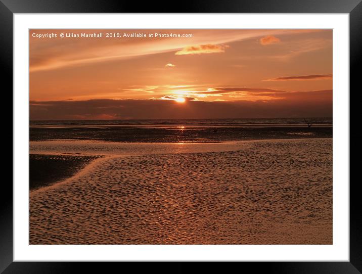 Sunset over Cleveleys Beach.  Framed Mounted Print by Lilian Marshall