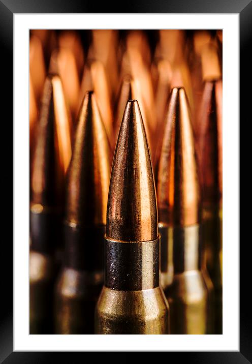 Close up of  Standing Bullets. Framed Mounted Print by Maggie McCall