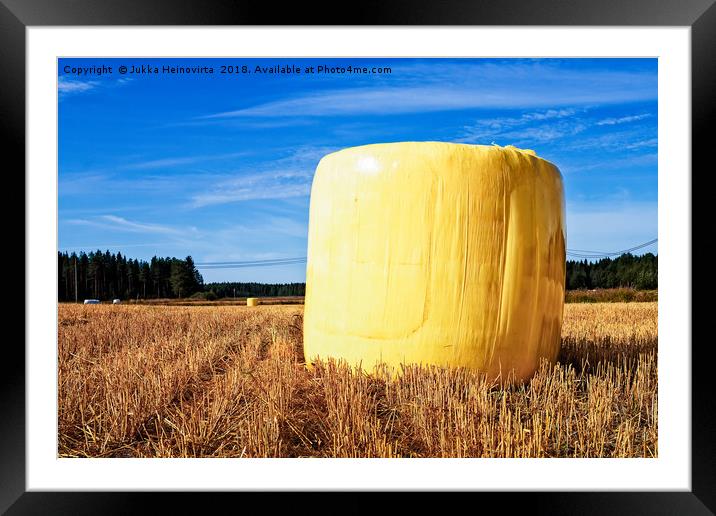 Yellow Hay Bale On The Fields Framed Mounted Print by Jukka Heinovirta
