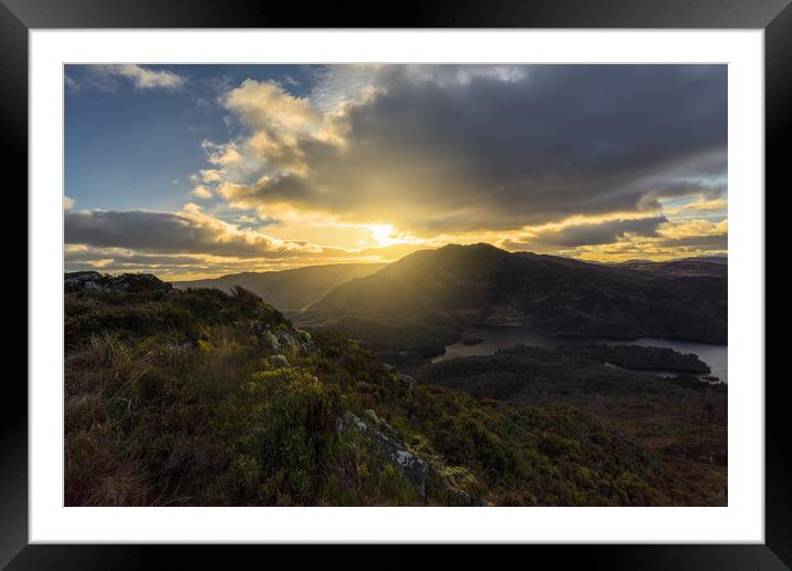 Sunset from the summit of Ben A'an Framed Mounted Print by Miles Gray