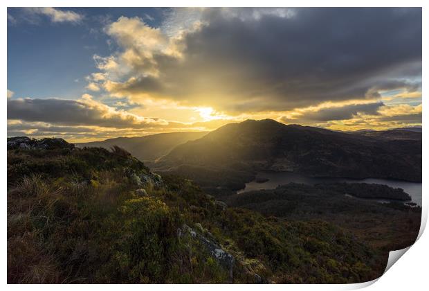 Sunset from the summit of Ben A'an Print by Miles Gray