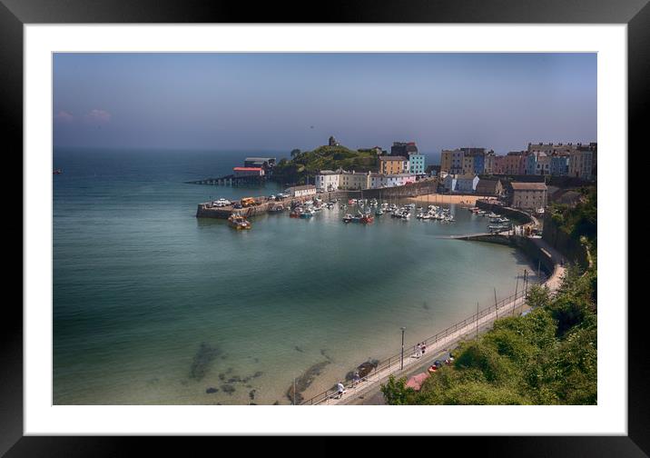 Tenby Harbour and Castle hill Framed Mounted Print by Ceri Jones