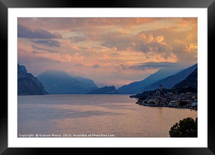 Malcesine at sunrise Framed Mounted Print by Graham Moore