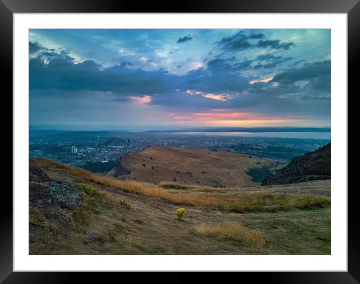 The City of Edinburgh at Dusk from Arthur's Seat Framed Mounted Print by Miles Gray