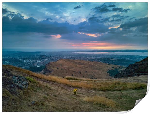 The City of Edinburgh at Dusk from Arthur's Seat Print by Miles Gray